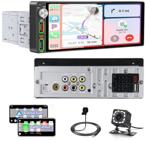 Hikity 6.9 1 DIN CarPlay Radio Coche con Bluetooth FM Cámara Trasera | IPS Pantalla Táctil Android Auto Wireless CarPlay Mirror Link EQ Control del Volante Manos Libres USB AUX