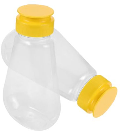 COOPHYA 2pcs Refillable Honey Dispenser Bottles Squeeze Containers for Condiments Wide Mouth Plastic Jars Lids for Honey Syrups and Sauces Easy Squeeze Design for Boys and Girls