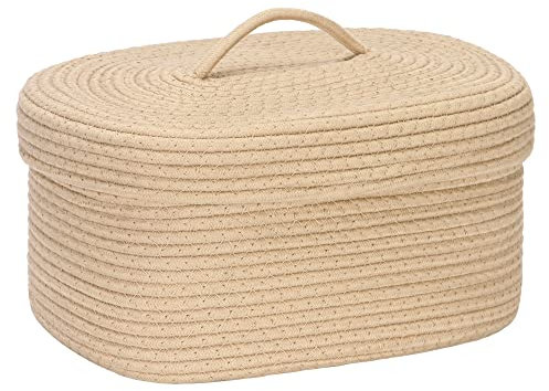 Sea Team Ovaler Aufbewahrungskorb aus Baumwollseil mit Deckel, gewebter Aufbewahrungskorb mit Deckel, Kinderzimmer, Windel-Caddy, Babyparty-Korb, Box, Organizer, 38,1 x 27,9 x 16,5 cm