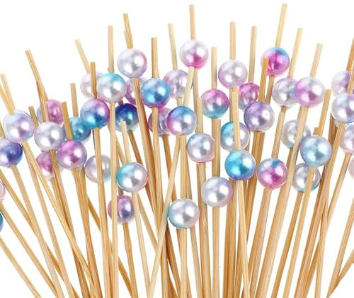 100 brochetas de madera para cocteles, pinchos de madera para cócteles, pinchos de perlas para aperitivos, para fiestas, bolos, brochetas de frutas, accesorios para comida infantil (12 cm)