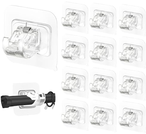 GXGM 12 Pcs Ganci per Tende Senza Bucare Infissi PVC Autoadesivi - Gancetti Porta Bastoni Tende Senza Forare Adesivi per Finestre,ganci adesivi per tende(senza asta, trasparente)
