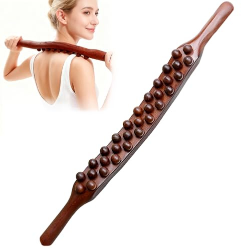Gua Sha Wooden Therapy Stab, Faszienrolle Holz Massagegerät mit 31 Holzmassageperlen Faszienstab, Ganzkörper Scraping Stick für Muskelentspannung Massage Nacken Rücken Bauch(A)