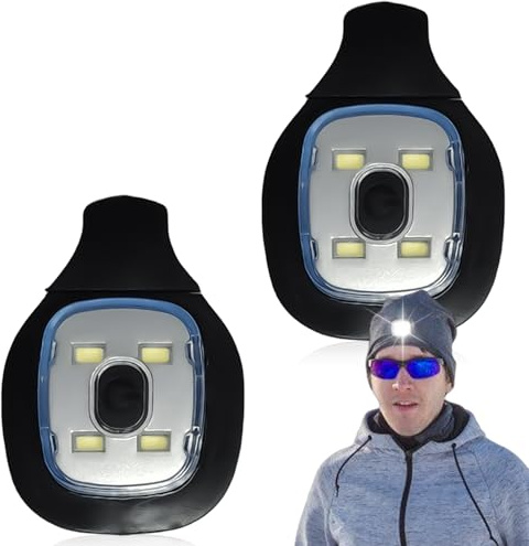 GOMETY 2 Stück Ersatz LED Leuchten für Beleuchtete Mütze, 3 Lichtmodi USB Wiederaufladbar LED Sicherheitslicht Stirnlampe Ultrahelle Lauflicht Laufzubehör für Klettern Joggen Angeln (2Weiß)