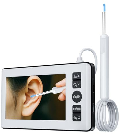 Visuelles Ohrenschmalz-Entfernungswerkzeug mit HD-Kamera und 6 LED-Lichtern – 10,9 cm (4,3 Zoll) Bildschirm-Ohrreiniger, keine App erforderlich, USB-C wiederaufladbar, weiche Silikonspitzen im