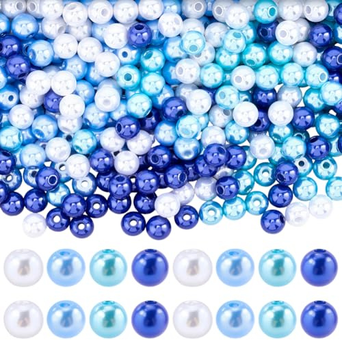 SOFPLATE 1200 pz 4 perline di Perle Blu Stile 6mm Perle di Plastica Piccole Palline Rotonde Colorate Invernali Sciolte Distanziatori Lisci Accessori per La Creazione di Gioielli Bracciali Collane Fest