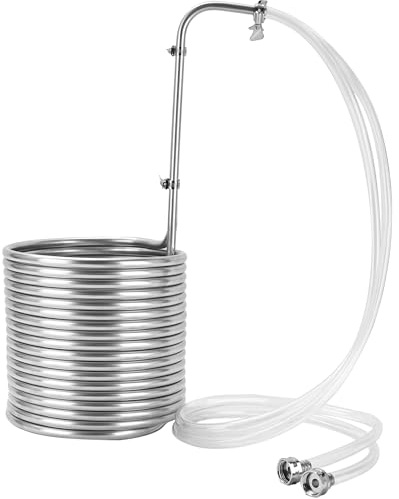 BACOENG Raffreddatore ad Immersione 1/2 x 15m, Raffreddatore Mosto in Acciaio Inox con 2 x 150 cm Tubo Flessibile, Spirale di Raffreddamento per la Produzione di Birra