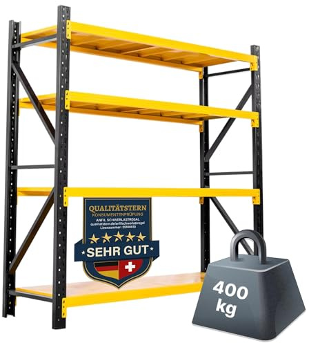 ANFIL® Schwerlastregal 200x120x50 cm – 400 kg Gesamttraglast, 100 kg pro Boden, stabiles Metallregal, 4 Böden, Garagenregal, Kellerregal, Lagerregal, Steckregal, 50 cm Tief, Einfache Montage