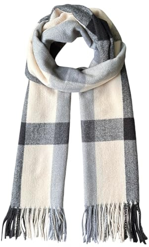 Bseical Damen Schal, 65 x 200 cm, Tartan Schultertuch Plaid Deckenschal Modeschal Winterschal Weich Wraps Groß Karo Fransen Schals Warm für Herbst Winter (C-Dunkelgrau)