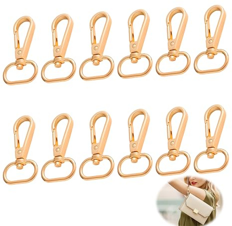 12 Stück Golden Schwenker Hummer, Drehbare Goldene Karabinerhaken Schwenkverschlüsse Clips Legierung Schlüsselanhänger Schnallen zur Produktion von Handgemachten Taschen Rucksäcke Basteln Verwendet