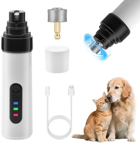 Coupe Griffe Chien Électrique, Lime à Ongles Électrique pour Chiens et Chats, Tondeuse Patte USB Rechargeable avec 2 Vitesses, Silencieuse, Inclus Tête de Remplacement
