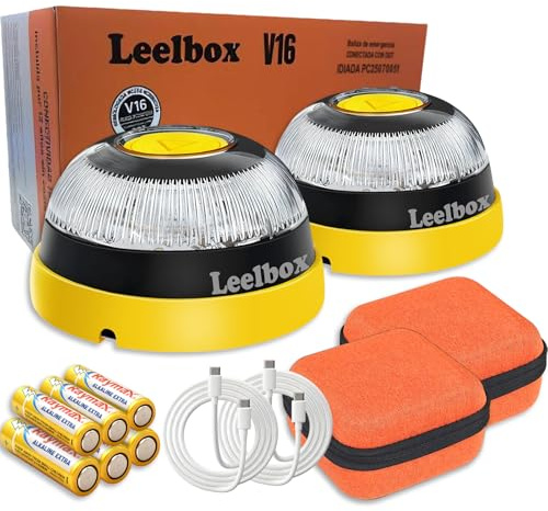 SUNNIFLY 2Pcs Baliza V16 Homologada DGT con Geolocalizador，Luz Emergencia Coche Homologado DGT，3.0 SIM Conexión de Tarjeta, Clasificación IP54, con Bolsa de Almacenamiento