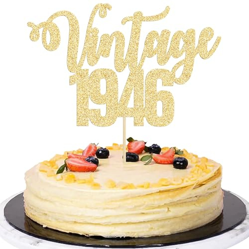 Gyufise 1 Pack Vintage 1946 Cake Topper Glitter Happy 80th Birthday Cake Decorations for 80th Men and Women Birthday 80 Fabulous and Happy Seventy Party Supplies Gold
