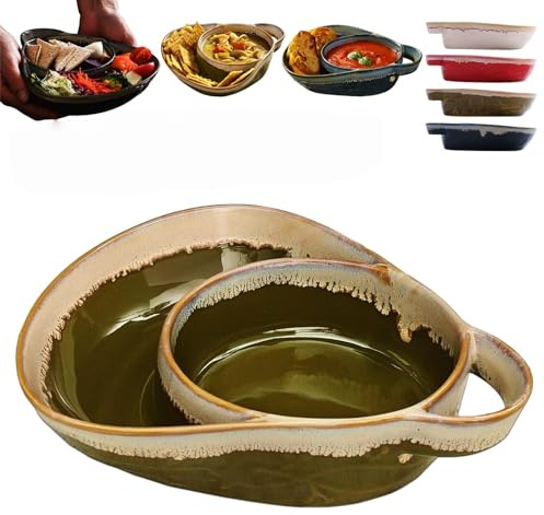 Ciotola per zuppa e sandwich, set di piatti per zuppe e sandwich, zuppe e ciotole in ceramica, set di ciotole per zuppe e pane, in gres porcellanato a doppio scomparto, set di ciotole per insalata