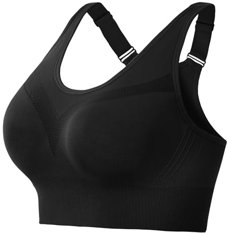 Litherday Women’s Sports Bra High Impact Adjustable Straps Racerback Activewear Seamless Wireless Removable Pads Gym Yoga Running Workout Crop Top (Black, L)