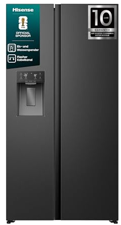 Hisense RS5P528STFE Side-by-Side mit Eis-, Crushed- und Wasserspender/ 528L/ Wassertank/ConnectLife/Supercool/Big Box/Flat Duct/XXL Türfach/BxHxT: 91,1×178,6×61,5cm/ Schwarz [Energieklasse E]