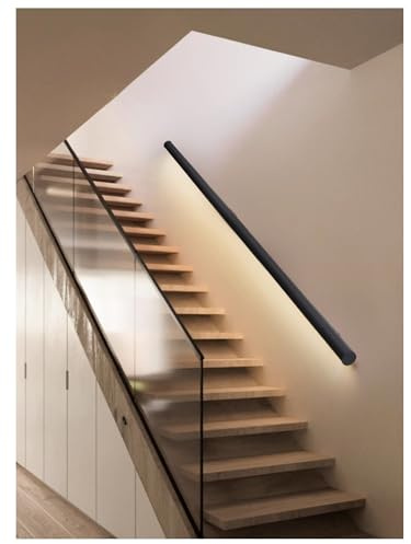Pasamanos de escalera LED con sensor de luz y manija de aluminio for escaleras de terraza, interior y exterior (negro, lado izquierdo/derecho)(Right side,B(100cm))
