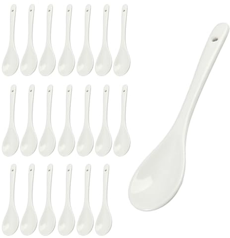 Set mit 20 langen Keramiklöffeln, Kaffee- und Rührlöffel, weiß, für Tee, Honig, Zucker, Marmelade, 10 cm, Löffel aus hochwertigem Porzellan, modernes Design