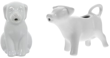 CRAFTHROU Set 2 Pezzi Brocca in Terracotta Animale con Manico Capacità 40ml Forma Cane e Mucca Bianco per Ristorante e Bar Western