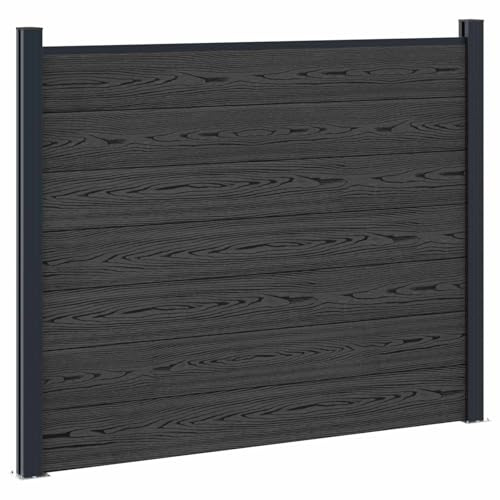 Ordellia Clôture WPC et aluminium noir, 180 x 146 cm, résistant aux intempéries, clôture de jardin avec poteaux, idéal pour terrasse, balcon, terrain et intimité