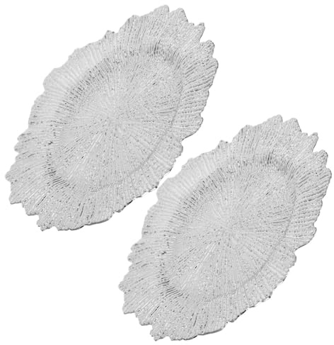 BESTYASH Sottopiatti Vintage Argento in Plastico 2 Pezzi, Design Americano Retrò Irregolare, Leggero e Decorativo per Matrimonio e Feste Indoor Riutilizzabile