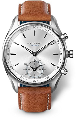 KRONABY Uhr Smart Herren Hybrid aus Edelstahl und Leder Braun | Analog-Smartwatch, Wasserdicht 10 ATM S0713/1, Musiksteuerung, Schrittzähler, Anrufbenachrichtigung und -ablehnung, Sekel