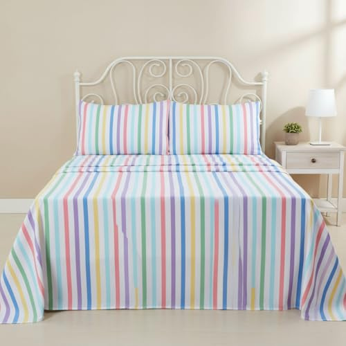 Rapport Home Brushed Cotton Sheet Set, Candy Stripe, 100% Cotton, Double | Includes fitted sheet, flat sheet and pillowcases. Warm, soft flannelette-feel cotton fabric.
