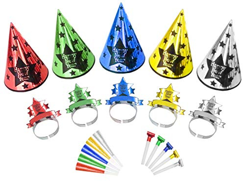 kit capodanno multicolor cotillons 10 cappelli corone lingue trombette