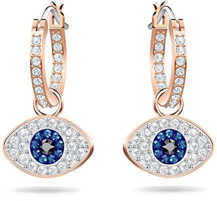 Swarovski Orecchini a Cerchio Swarovski Symbolic Evil Eye, Blue, Placcato Oro Rosa