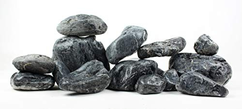 TM Aquatix Fish Tank Stones Rocks for Aquarium - Natural Decoration - Improves Water Parameters - Perfect for Caves Shelters (25kg, Dark Grey Pebbles)