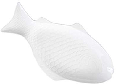 HEMOTON 15 Inch White Ceramic Fish Plate Fish Shaped Food Dish Snack Appetizer Serving Tray Lunch Dinner Food Serving Tray for Home Party Banquet