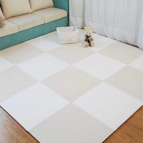 TONGQU Plüsch-Puzzlematte, Extra Große Schaumstoff-Fußmatte Geeignet Für Kinderspielbereich Schlafzimmer Wohnzimmer Fitnessraum - Wunderschöne Wohnkultur (23 X 23),White+beige,20