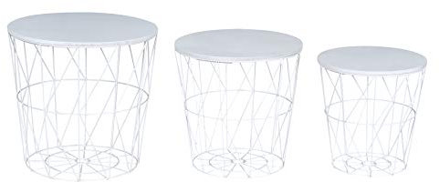 levandeo 3er Set Beistelltisch Metall Metallkorb Drahtkorb Weiß Couchtisch Deckel Aufbewahrung Design Deko Tisch