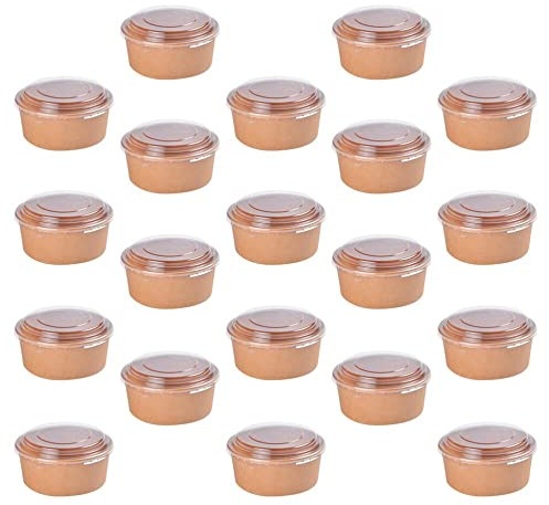 50 x 16oz Kraft Paper Bowl [16oz, 500ml, 50pcs] Brown Takeaway Paper Bowl with Lids, Cardboard Round Deli Tubs Lids Heavy Duty (16oz (500ml) Kraft Bowl)