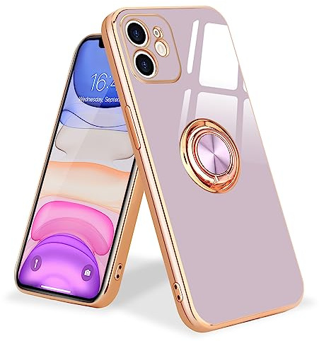 Urarssa Kompatibel mit iPhone 11 Hülle Lila | Galvanik Glänzend Handyhülle Weiche Mode Case mit 360 Grad Ring Ständer Schutzhülle, Stoßfest