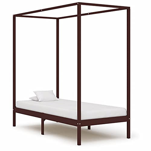SHUJINGNCE Betten Bettgestelle Himmelbett-Gestell Dunkelbraun Massivholz Kiefer 90 x 200 cm Gesamtmaße: 204 x 94 x 200 cm