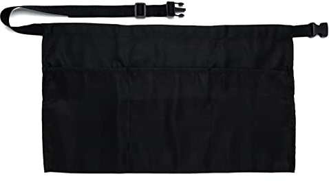 iServ 3 Pockets Black Waist Apron (21x12 inches). Clip-on Server Apron. Restaurant Half Aprons Waitress, Waiter, Server, Bartender, Busser, Barista, Money Apron, Check Holder, Organizer (1)