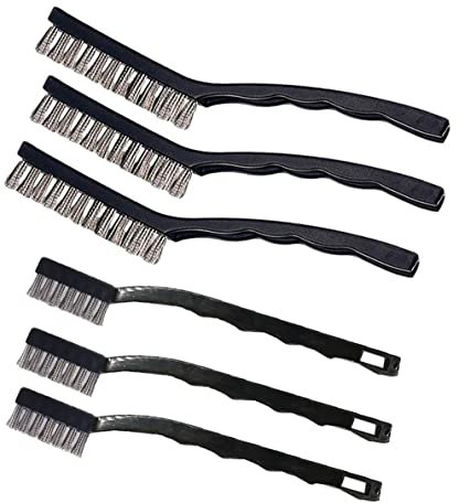 Sayago 6-Teiliges Drahtbürsten-Set mit Borsten aus Edelstahl Messing und Nylon gebogener Griff für die Reinigung von Schweißschlacken und Rost 2 Stück pro Typ (Edelstahlbürste)