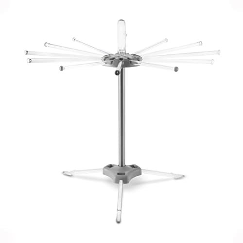 PASTALINDA Pasta Drying Rack, Pasta Dryer, 12 Polycarbonate 20 cm Long arms, Stainless Steel. 40 cm. Height. (Chrome)