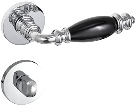 Gavroche Türgriff für Badtüren | WC Drückergarnitur Set Türklinken mit WC-Verschluss für Badezimmer und Toilette in retro Alt Antik Chrom Optik mit runder Rosettengarnitur Vintage Türbeschlag für Bad