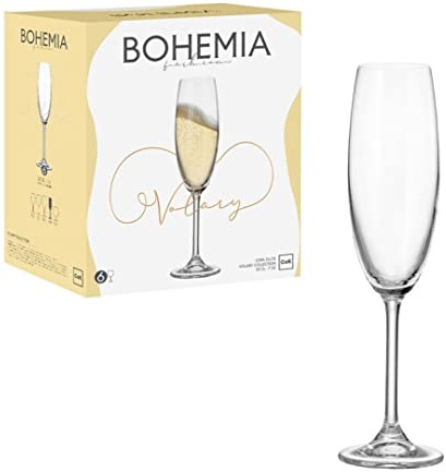 Set 6 Calici da Tavola in Vetro Bohemia Volary Flute Champagne 22 cl