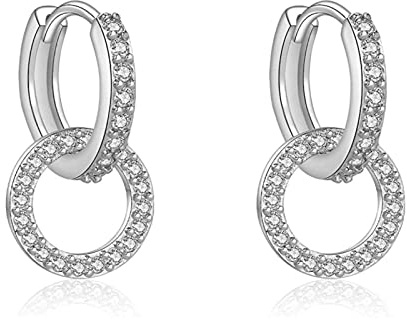 Fcebsty Ohrringe Silber 925 hängend für Mädchen, S925 Sterling Silber Ohrring double hoop mit Zirkonia, Double Circle Hoop Ohrringe Schmuck für Hochzeitsgeschenke für Frauen