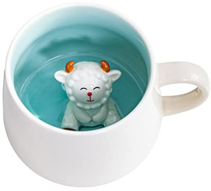 Biigming Tasse mit Schaf 3d Tier Tasse 12oz Kaffeetasse Handgemachte Figur Milch Teetasse Lustige Geschenke für frauen Freunde Kinder Mädchen Frau Geburtstagsgeschenk(Schaf)