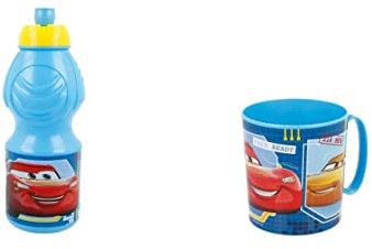 ALMACENESADAN, 4688, Pack Disney Cars, rayo mcqeen, compuesto por taza microondas 350ml y botella de agua 400 ml, producto reutilizable, sin BPA