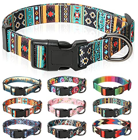 HEELE Collar para Perros con Hebilla de Liberación Rápida, Cómodos, Ajustable, Lindos Patrones, Floral Collar para Perro Pequeño Mediano Grande, Bohemian Cian, M