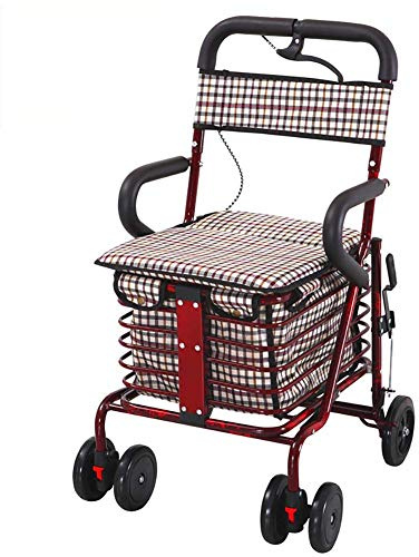 Andador ultraligero plegable de 4 ruedas para exteriores, ayuda para caminar con asiento acolchado, equipo de movilidad (vino tinto)