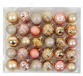 EveXmas - Weihnachtsschmuck-Set -60 Stück- 60-70mm - Golden/Rosa Kunststoff Weihnachtskugeln- Weihnachtsdeko 6-7 cm - Glänzende Kugeln - Christbaumschmuck aus Golden und Rosa