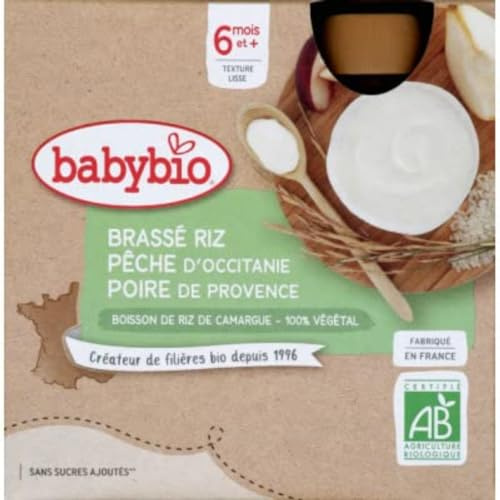 BABYBIO Gourde brassé riz pêche poire 4x85g - Le paquet 4x85g