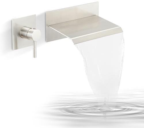 BATHLAVISH Waterfall Bathtub Faucet Wall Mount Single Handle Bath Tub Faucet with Rough in Valve High Flow Waterfall Tub Spout Mixer Tap Lavatory with Tabletop, Brushed Nickel
