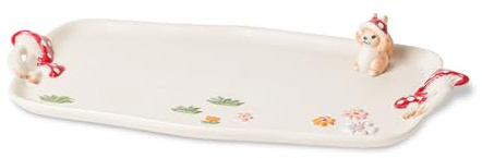 RESVUGA Pilz-Keramik-Tablett, rechteckig, 36cm, Doppelgriff, Dessert-Vorspeisen-Auflaufform, niedliche Steak-Teller, dekorativer Teller mit niedlichen Eichhörnchen.