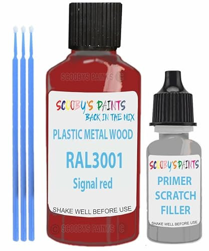 RAL Repair Touch Up Paint Matt Finish for scratch/chip PVC,UPVC,Metal,Plastic,Wood,kitchen,appliances,interior,exterior,porcelain application- with anti-rust primer (Ral3001 Signal Red)